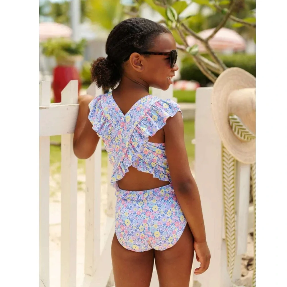 The Beaufort Bonnet Company Sadie Swimsuit Briar Patch Petals Ditsy Cross Back